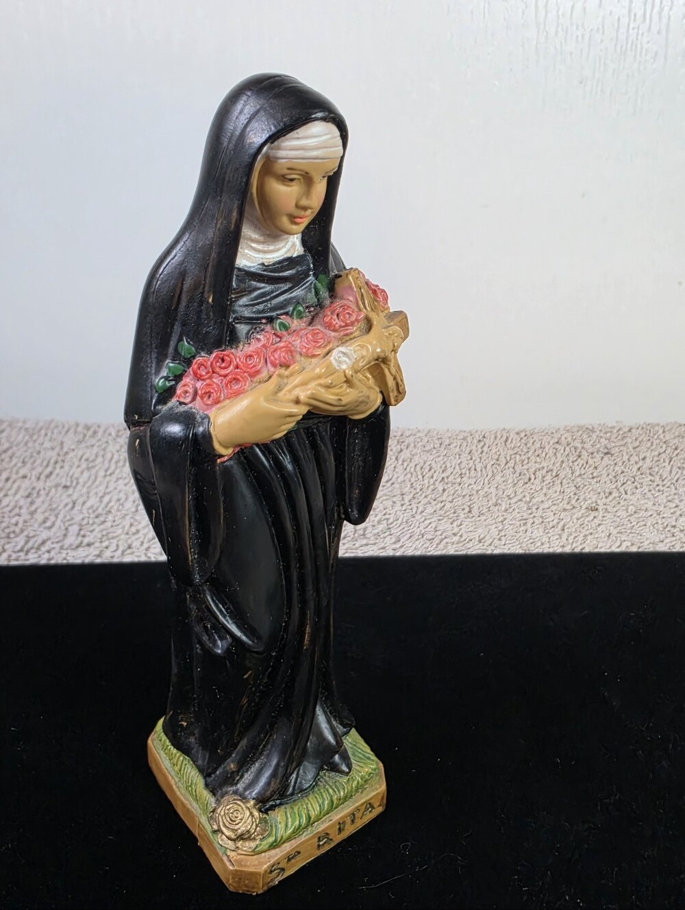 Religious Statue Figurine - Black and Pink Saint Rita Of Cascia - Picture 2 of 9